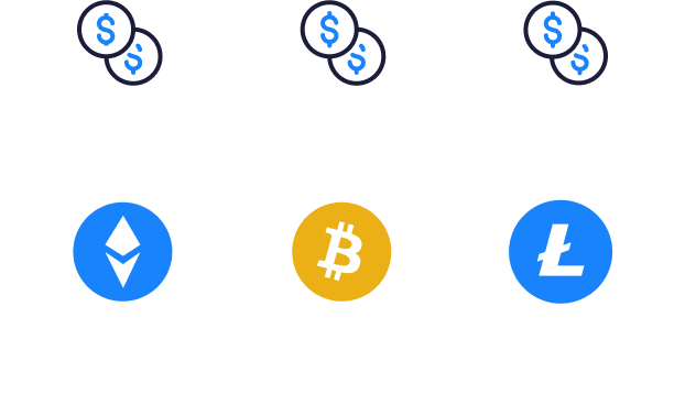 illustration of spare change filling jars with a crypto-coin label on each